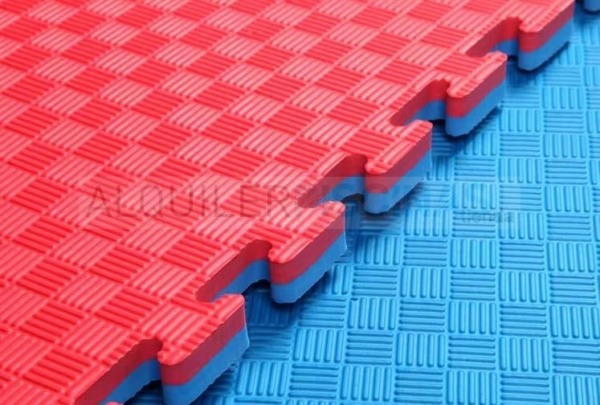 Tatami 100x100x 2cm Patten 5 líneas rojo/azul